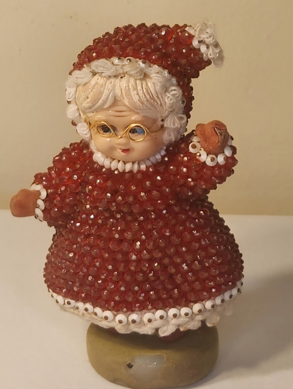 Vintage Flocked Push Pin Mrs Claus Christmas Decoration